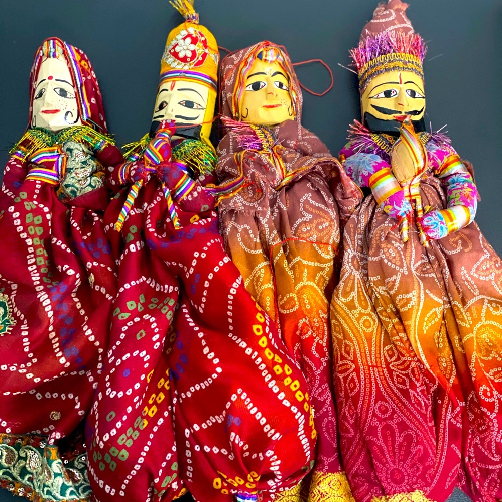 Vintage Handmade Indian Kathputli Puppet Doll Pair